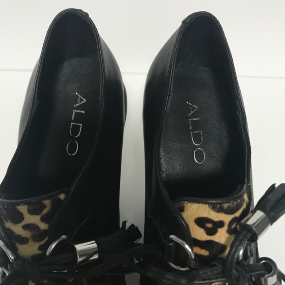 Aldo Leopard  Wedge Shoe w/ Lace-up Tassles - Picture 7 of 9